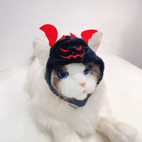HKM-3249597 Halloween Cartoon Pet Hat Set - Pumpkin and Bat Designs in Orange and Black, Polyester Material, Scarf Sizes Available