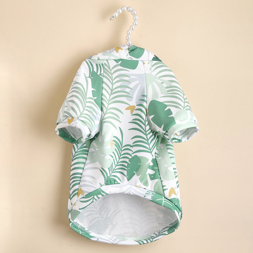HKM-3250109 Hawaiian Resort Style Pet Hoodie with Palm Leaf Design in Various Sizes