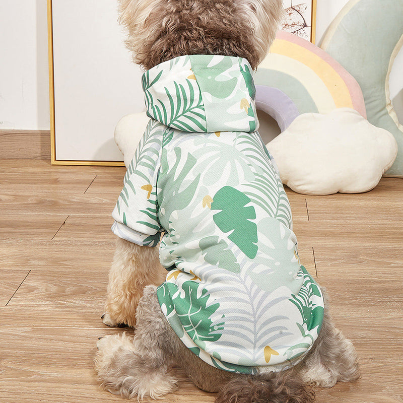 HKM-3250109 Hawaiian Resort Style Pet Hoodie with Palm Leaf Design in Various Sizes
