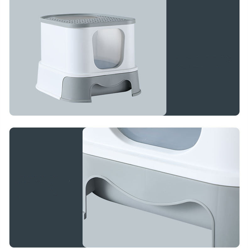 HKM-3250621 Closed Litter Basin Cat Toilet with Splash Prevention in Gray and Pink
