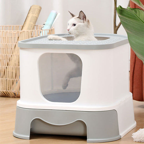 HKM-3250621 Closed Litter Basin Cat Toilet with Splash Prevention in Gray and Pink