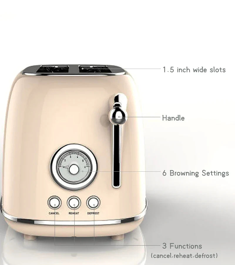 HKM-325075 Retro Stainless Steel 2-Slice Toaster with Sandwich Function