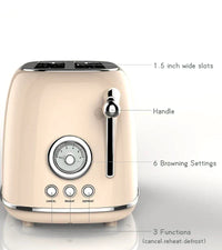 HKM-325075 Retro Stainless Steel 2-Slice Toaster with Sandwich Function