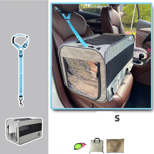 HKM-3251261 Portable Soft-Sided Pet Travel Carrier with Locking Zippers and Safety Belt, Folding Fabric Cage for Cats and Dogs