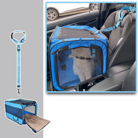 HKM-3251261 Portable Soft-Sided Pet Travel Carrier with Locking Zippers and Safety Belt, Folding Fabric Cage for Cats and Dogs
