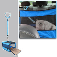 HKM-3251261 Portable Soft-Sided Pet Travel Carrier with Locking Zippers and Safety Belt, Folding Fabric Cage for Cats and Dogs