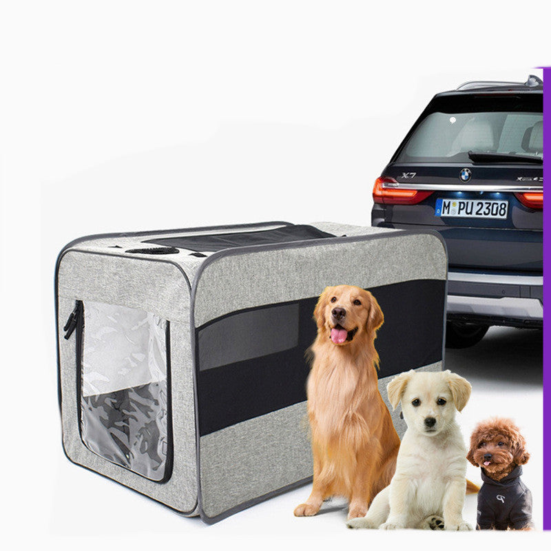 HKM-3251261 Portable Soft-Sided Pet Travel Carrier with Locking Zippers and Safety Belt, Folding Fabric Cage for Cats and Dogs