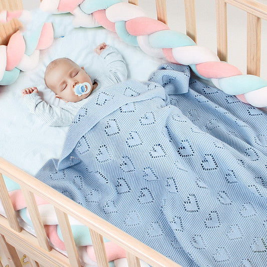 HKM-325651 Knitted Heart Hollow Cotton Baby Blanket for Newborns - Multiple Colors Available