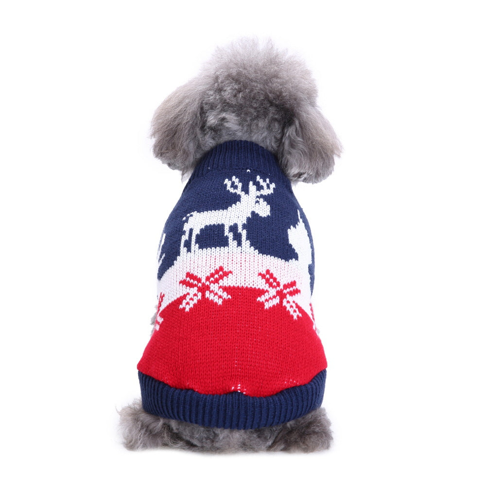 HKM-3258557 Cozy Striped Turtleneck Dog Sweater with Snowflake Design in Green and Blue