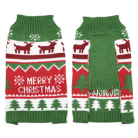 HKM-3258557 Cozy Striped Turtleneck Dog Sweater with Snowflake Design in Green and Blue