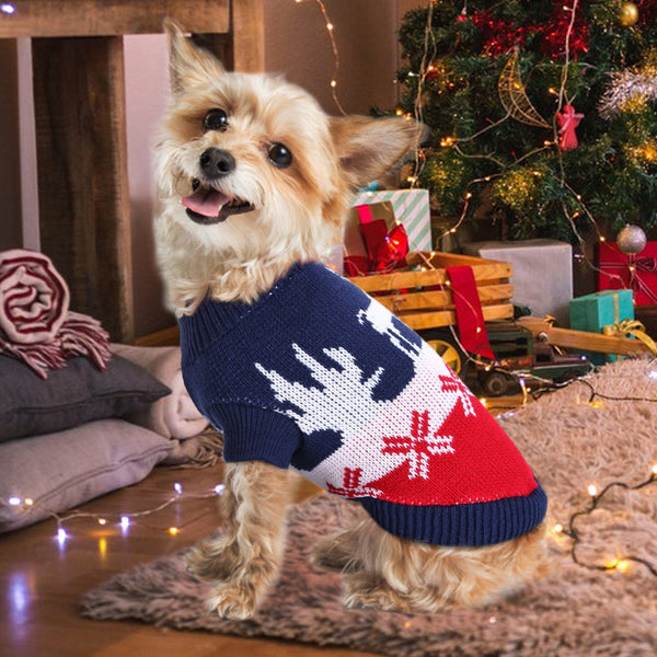 HKM-3258557 Cozy Striped Turtleneck Dog Sweater with Snowflake Design in Green and Blue