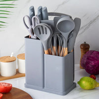 HKM-326035 19-Piece Silicone Kitchenware Toolkit with Storage Barrel and Knife Set