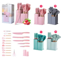 HKM-326035 19-Piece Silicone Kitchenware Toolkit with Storage Barrel and Knife Set