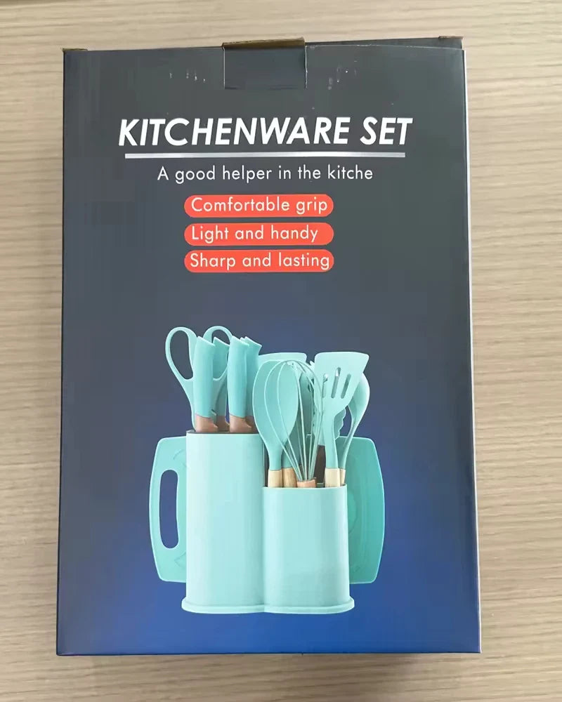 HKM-326035 19-Piece Silicone Kitchenware Toolkit with Storage Barrel and Knife Set
