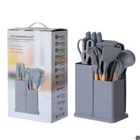 HKM-326035 19-Piece Silicone Kitchenware Toolkit with Storage Barrel and Knife Set