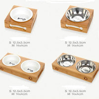HKM-3260733 Bamboo and Stainless Steel Pet Bowl Holders with Single, Double, and Triple Bowl Options
