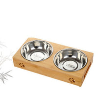 HKM-3260733 Bamboo and Stainless Steel Pet Bowl Holders with Single, Double, and Triple Bowl Options