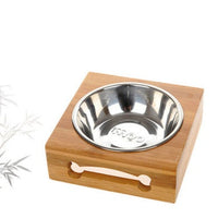 HKM-3260733 Bamboo and Stainless Steel Pet Bowl Holders with Single, Double, and Triple Bowl Options