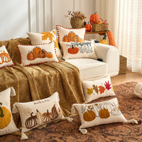 HKM-326227 Autumn Maple Leaf and Pumpkin Decorative Pillow Cover for Living Room Sofa