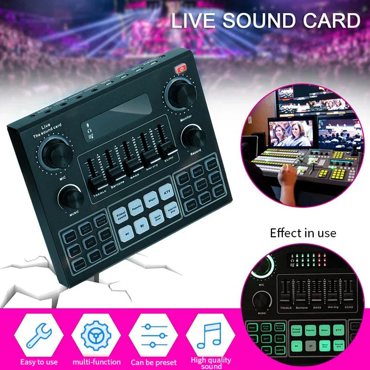 HKM-326227 V9 Sound Card Audio Interface for Live Streaming and Podcasting on Phone and PC