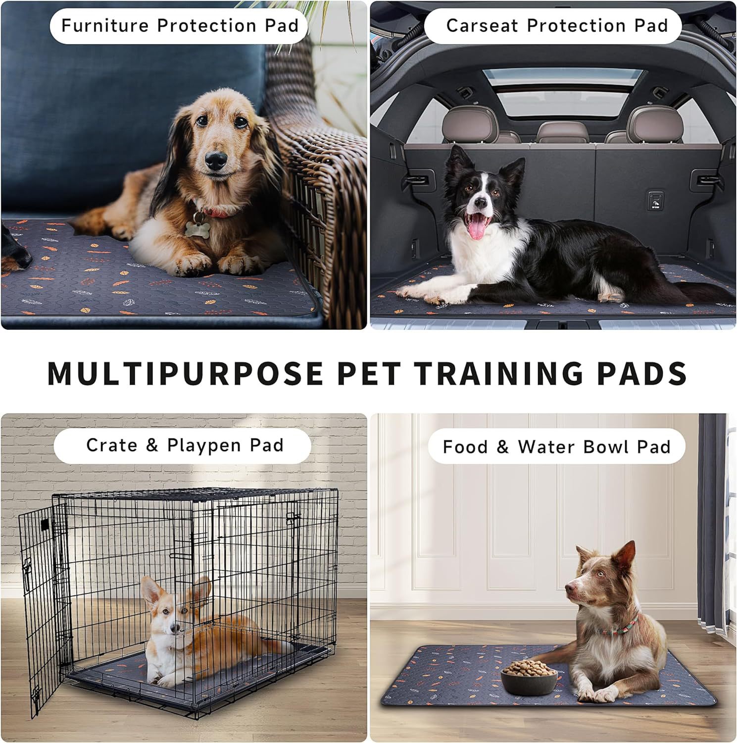 HKM-3262397 Machine Washable Non-Slip Dog Training Urine Pad - Breathable & Absorbent, Dark Gray Leaves Design