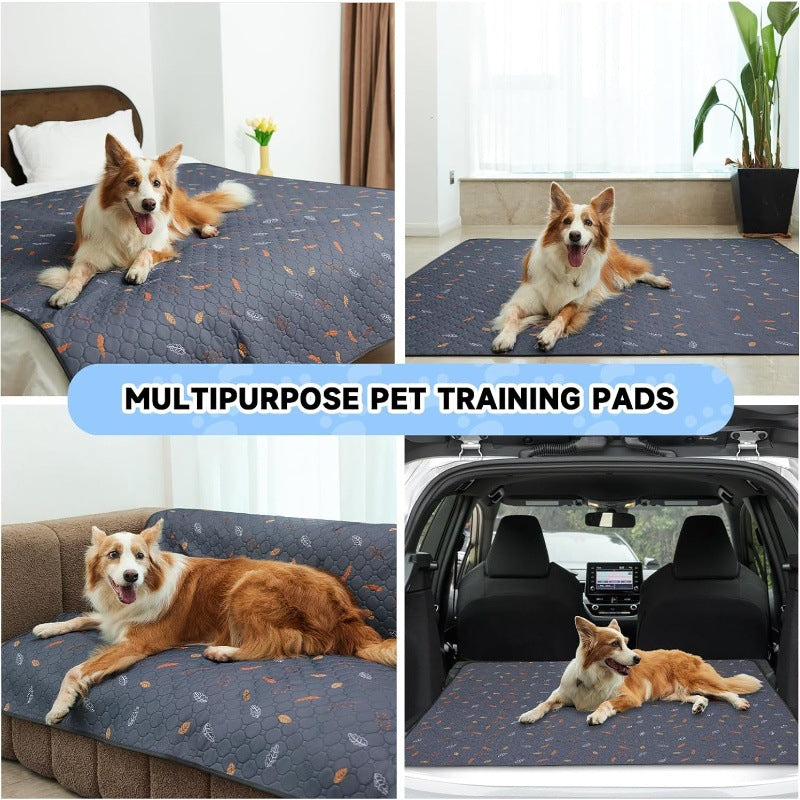 HKM-3262397 Machine Washable Non-Slip Dog Training Urine Pad - Breathable & Absorbent, Dark Gray Leaves Design