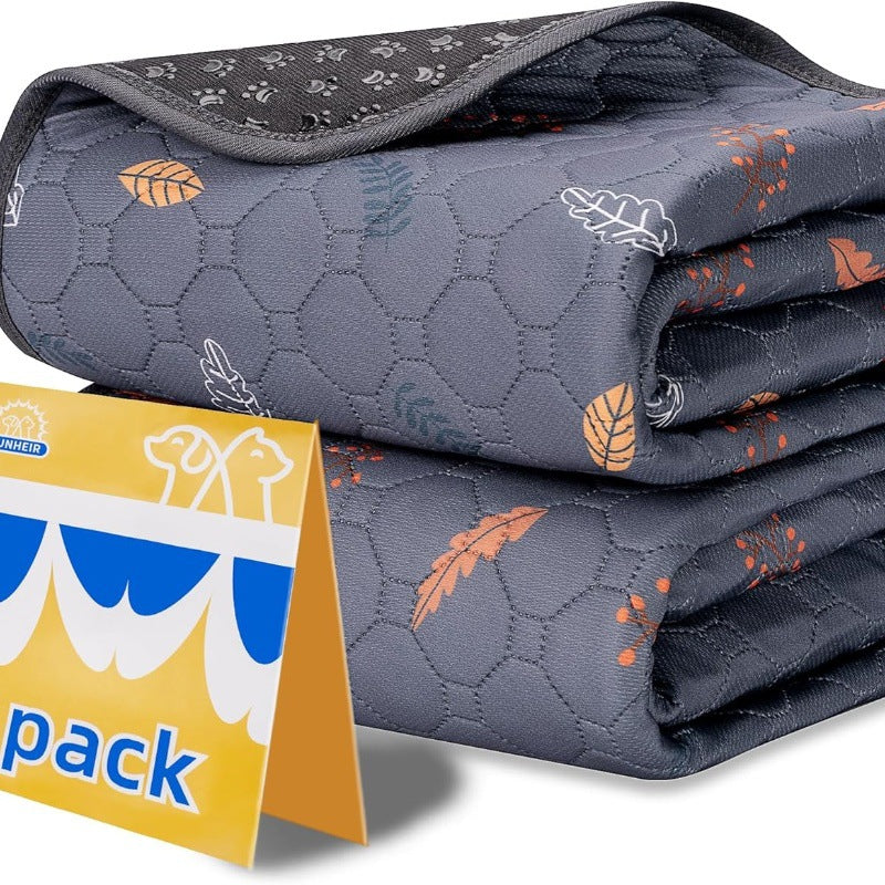 HKM-3262397 Machine Washable Non-Slip Dog Training Urine Pad - Breathable & Absorbent, Dark Gray Leaves Design