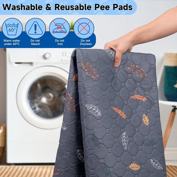 HKM-3262397 Machine Washable Non-Slip Dog Training Urine Pad - Breathable & Absorbent, Dark Gray Leaves Design