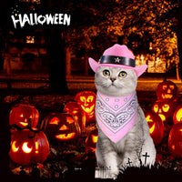 HKM-3264701 Pet Cowboy Costume Set with Hat and Bandana for Cats and Kittens, Ideal for Halloween and Cosplay Events