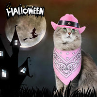 HKM-3264701 Pet Cowboy Costume Set with Hat and Bandana for Cats and Kittens, Ideal for Halloween and Cosplay Events