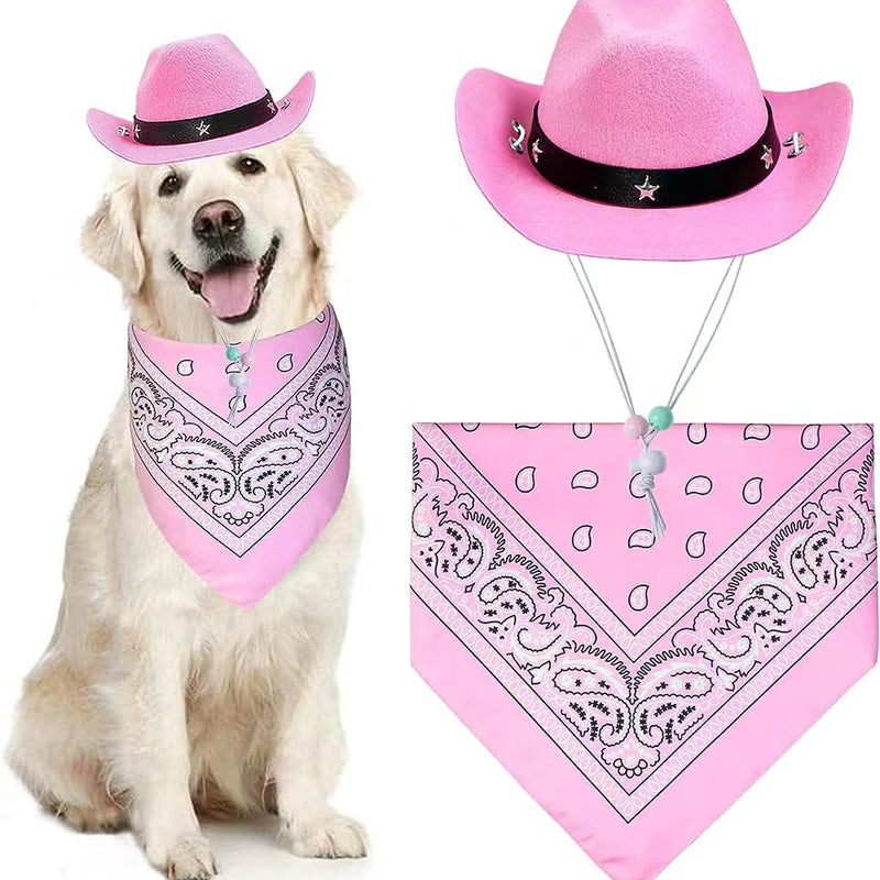 HKM-3264701 Pet Cowboy Costume Set with Hat and Bandana for Cats and Kittens, Ideal for Halloween and Cosplay Events