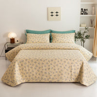 HKM-326483 Cotton Quilted Bed Cover Set with Floral Design – Includes Bedspread and 2 Pillowcases, Multiple Sizes Available