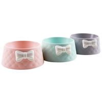 HKM-3266493 Bow Shaped Cat and Dog Bowl - Made of Durable PP Plastic in Pink, Green, and Grey