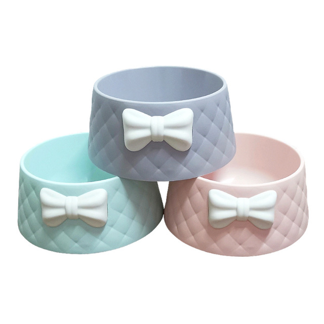 HKM-3266493 Bow Shaped Cat and Dog Bowl - Made of Durable PP Plastic in Pink, Green, and Grey