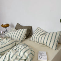 HKM-326803 Cotton Striped Bed Linen Set in Boston Green, Los Angeles Pink, Miami Blue - 3 or 4 Piece Options Available