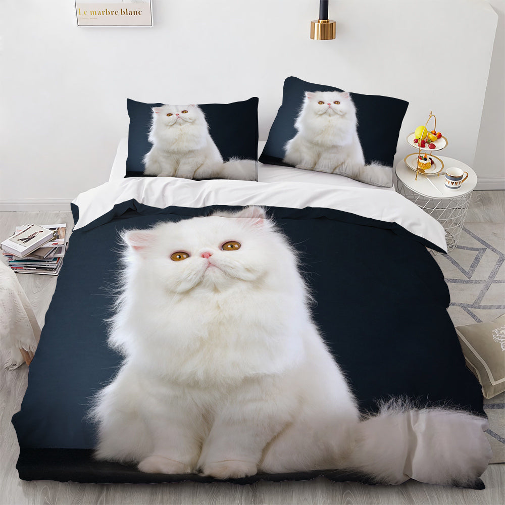 HKM-326803 White Geometric Cat Duvet Cover Set for 1.8m Beds - Available in Multiple Sizes