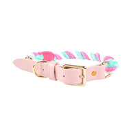 HKM-3268285 Hand Woven Cotton Rope and Leather Adjustable Pet Collar in Multiple Colors