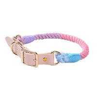 HKM-3268285 Hand Woven Cotton Rope and Leather Adjustable Pet Collar in Multiple Colors