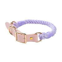 HKM-3268285 Hand Woven Cotton Rope and Leather Adjustable Pet Collar in Multiple Colors
