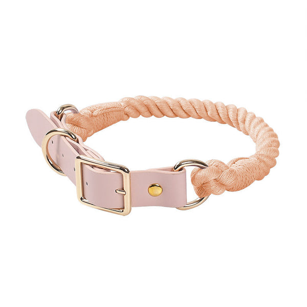 HKM-3268285 Hand Woven Cotton Rope and Leather Adjustable Pet Collar in Multiple Colors