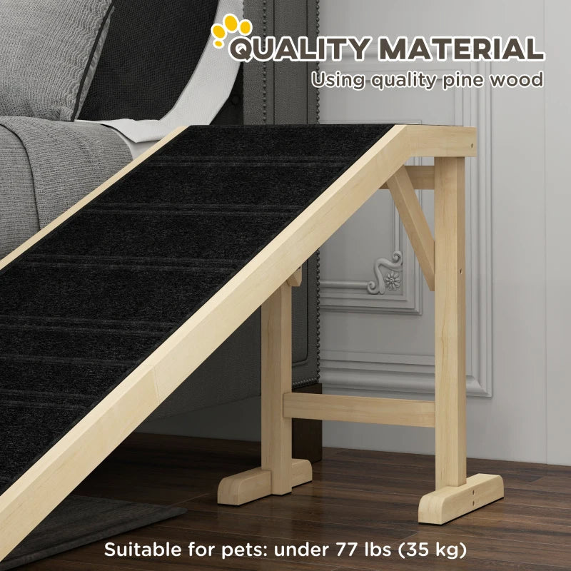HKM-3269565 Pet Ramp for Dogs and Cats with Non-Slip Carpet and Easy Top Platform, Durable Pine Wood, Ideal for Pets up to 77 lbs