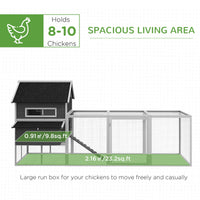HKM-3269949 Wooden Chicken Coop for 8-10 Chickens - Gray, 137" Deluxe House with Nesting Boxes, Ramp, and Run