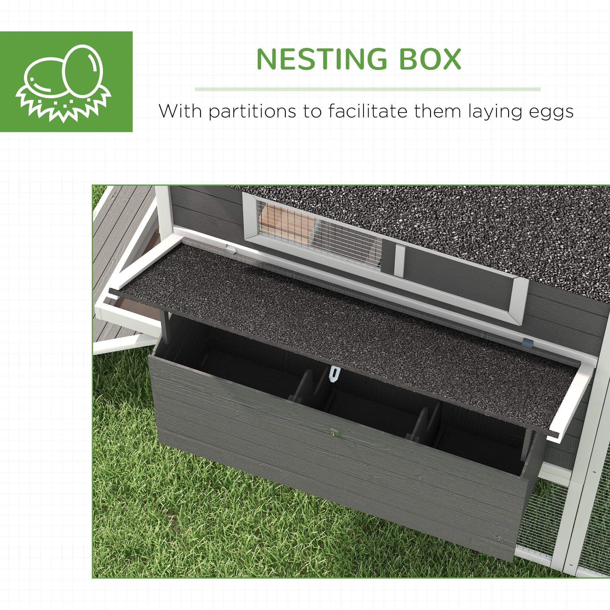 HKM-3269949 Wooden Chicken Coop for 8-10 Chickens - Gray, 137" Deluxe House with Nesting Boxes, Ramp, and Run