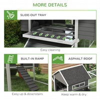 HKM-3269949 Wooden Chicken Coop for 8-10 Chickens - Gray, 137" Deluxe House with Nesting Boxes, Ramp, and Run