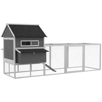 HKM-3269949 Wooden Chicken Coop for 8-10 Chickens - Gray, 137" Deluxe House with Nesting Boxes, Ramp, and Run