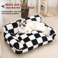HKM-3270333 Cozy Black and White Plaid Plush Dog Kennel for Small to Large Breeds