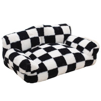 HKM-3270333 Cozy Black and White Plaid Plush Dog Kennel for Small to Large Breeds
