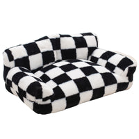 HKM-3270333 Cozy Black and White Plaid Plush Dog Kennel for Small to Large Breeds