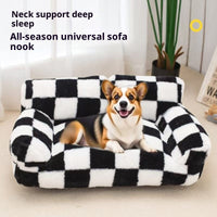 HKM-3270333 Cozy Black and White Plaid Plush Dog Kennel for Small to Large Breeds