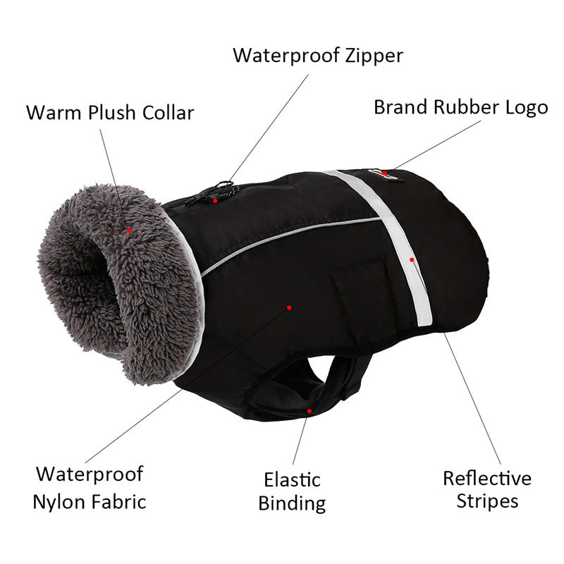 HKM-3270461 Thick Warm Dog Vest - Waterproof, Reflective, Adjustable for Small to Large Breeds